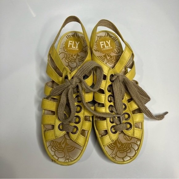 Fly London Yito wedge lace up sandals yellow leather size 40 - Picture 4 of 10